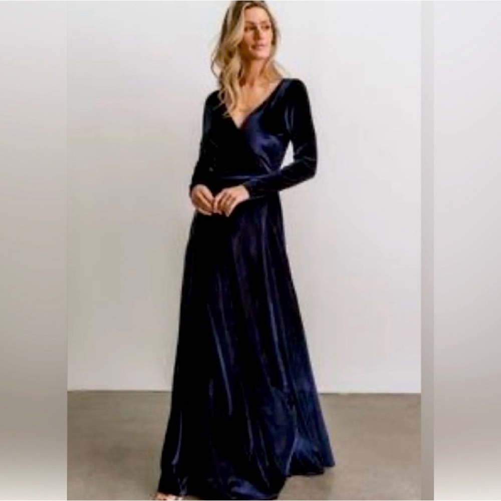 Baltic Born Deep Blue Velvet Long Sleeve Wrap Dress
